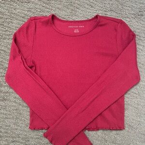 American Eagle Soft & Sexy Women's Pink/Red Ribbed Long Sleeve Crop Top S
